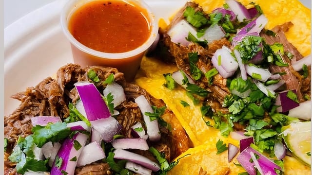 Birria Street Tacos with Consume (4 Tacos).